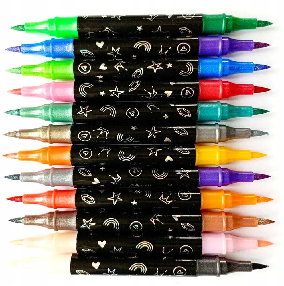 Grafix GLITTER MARKERS RAŠIKLIAI 12 vienetų DVIPUŠIO ŠEPEČIO ANTGALIS dėkle
