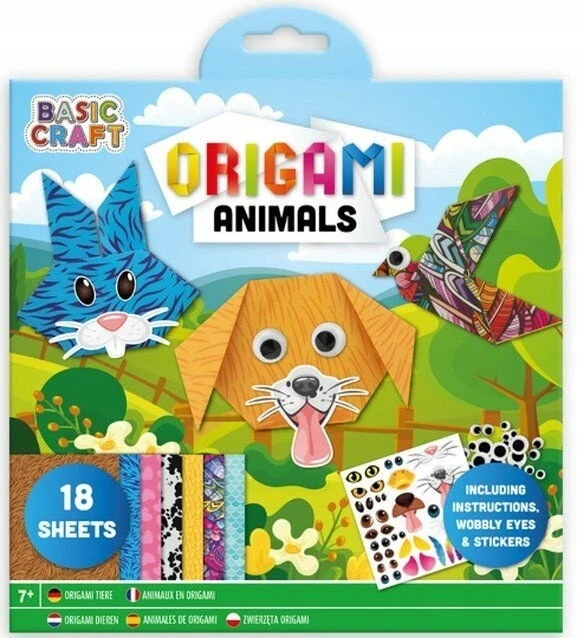 Grafix GYVŪNAI origami rinkinys, 18 raštų + lipdukai, origami popierius, konditerijos knygelė