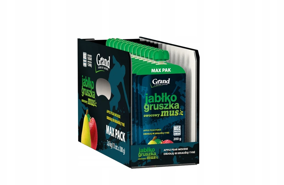Grand Rinkinyje 13 vienetų obuolių kriaušių putėsiai 13x200g Be cukraus. Natūralus.