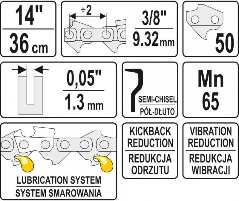 YATO ŁAŃCUCH TNĄCY DO PILARKI 35cm/50/3/8"/1,3