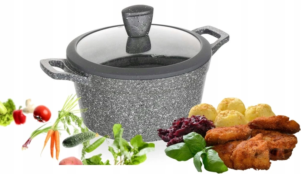GRANITINIS PUODAS pilkas 24 cm kepimui DANGAS 4,3 L priešpiečių dėžutė
