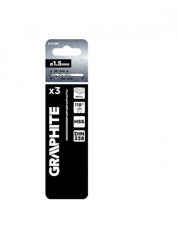Grąžtas Graphite HSS metalo grąžtai, DIN 338, 1,5 mm, 3 vnt.
