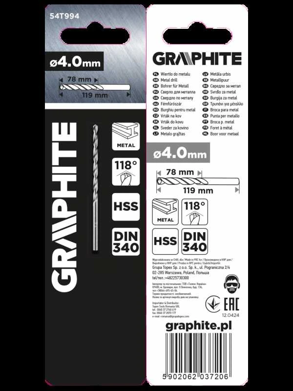 Grąžtas metalui GRAPHITE 54T994 Prailgintas 4 mm