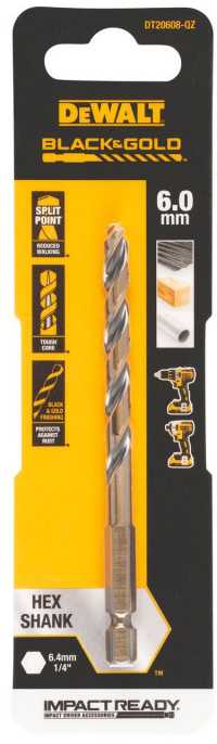 Grąžtas metalui HEX 1/4, 6,0 mm, DeWALT