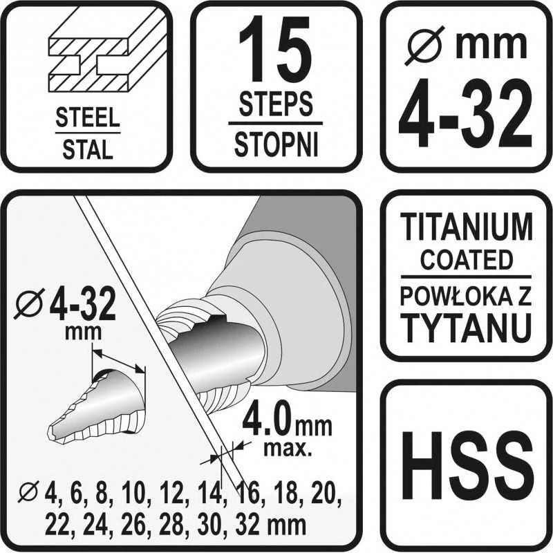 Sthor Toya Sa Poland Grąžtas skylės (pa)platinimui pakopinis | 4-32 mm (22612)