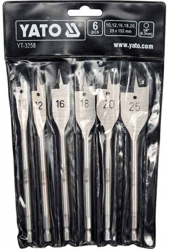 Grąžtas Grąžtų medžiui plunksninių rinkinys 6vnt, Yato | 10 12 16 18 20 25mm, 1/4"