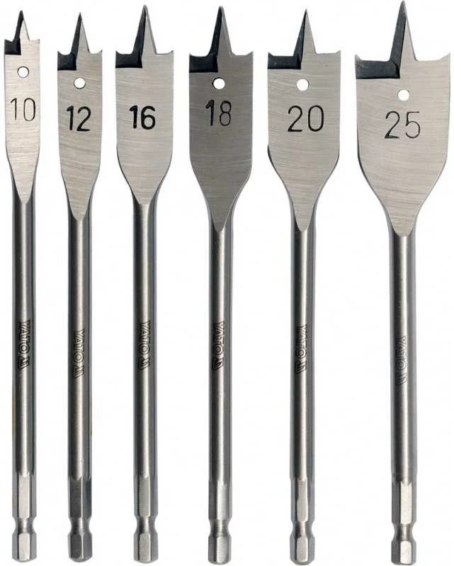 Grąžtas Grąžtų medžiui plunksninių rinkinys 6vnt, Yato | 10 12 16 18 20 25mm, 1/4"