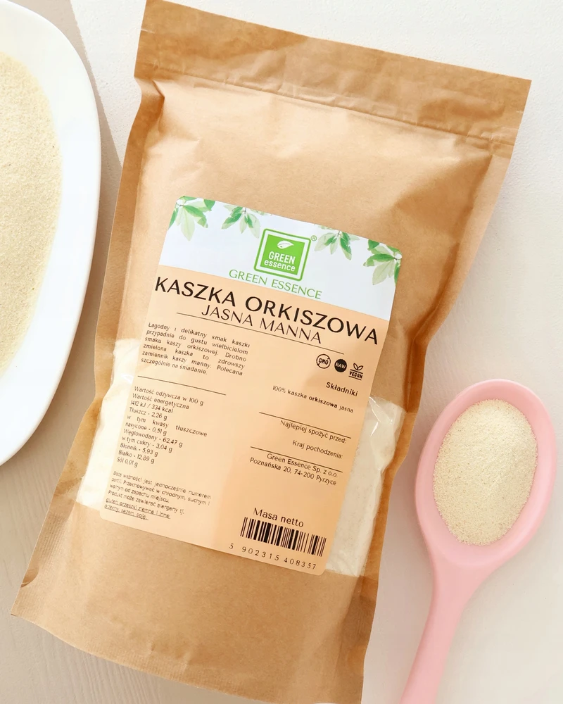 Green Essence DIDŽIOSIOS SPELTOS 1kg, lengvos kaip manų kruopos, 1000g speltų pusryčiams