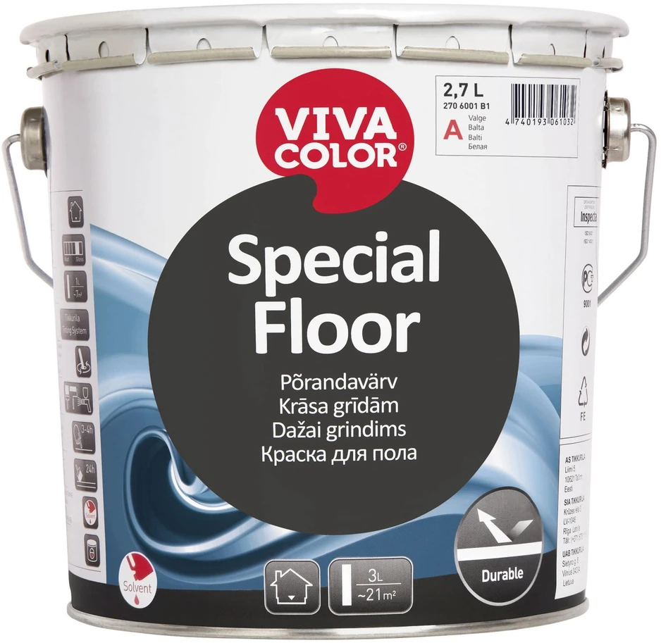Grindų emaliniai dažai VIVACOLOR SPECIAL FLOOR, C bazė, 2,7 l