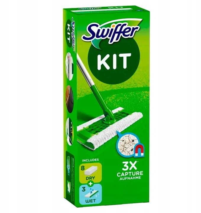 Swiffer Sweeper Starter Kit XXL: grindų šluota + sausos šluostės (8vnt.) + šlapios šluostės (3vnt.)