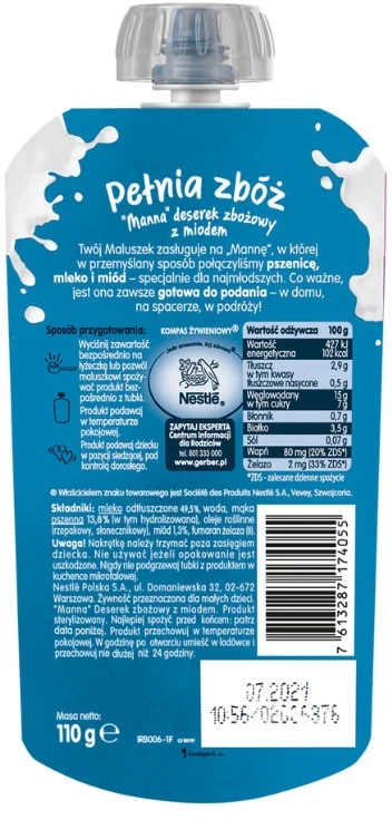 Grūdų desertas Gerber Manna su medumi po 12 mėnesio 110g