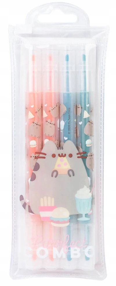Pusheen - „Foodie“ kolekcija, dvipusiai žymekliai / rašikliai, 4 vnt. rinkinys.