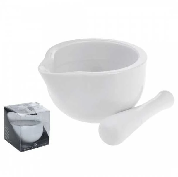 Excellent Houseware Porceliano prieskonių grūstuvė, balta, su grūstuvu