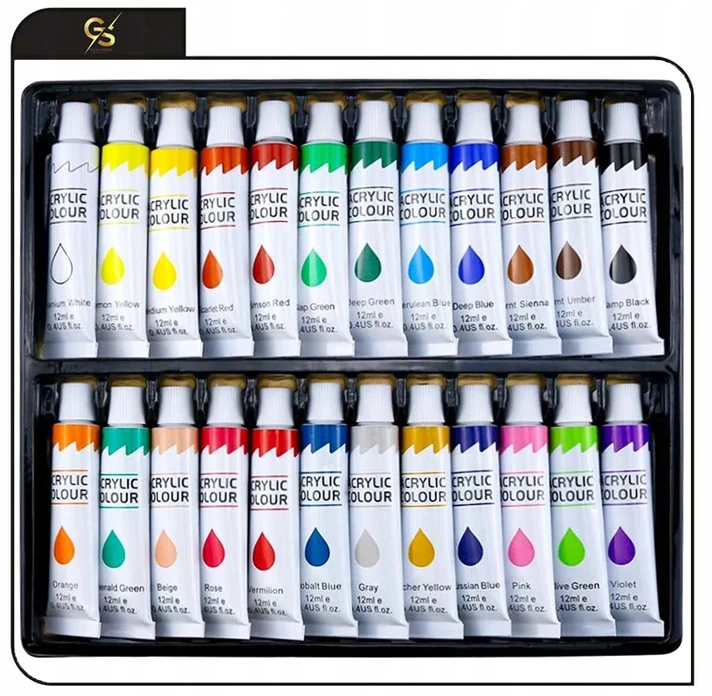 G&S FARBY AKRYLOWE DUŻY Rinkinys FARB AKRYLOWYCH W TUBKACH TUBCE 24 vnt x 12 ml