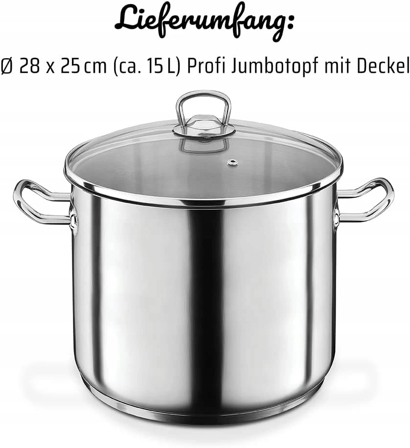 GSW Jumbo puodas 15 litrų nerūdijančio plieno indukcijai ir orkaitei 28cm