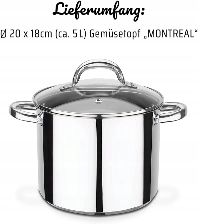GSW Montreal daržovių puodas, nerūdijantis plienas, stiklinis dangtelis, 20cm, 5l
