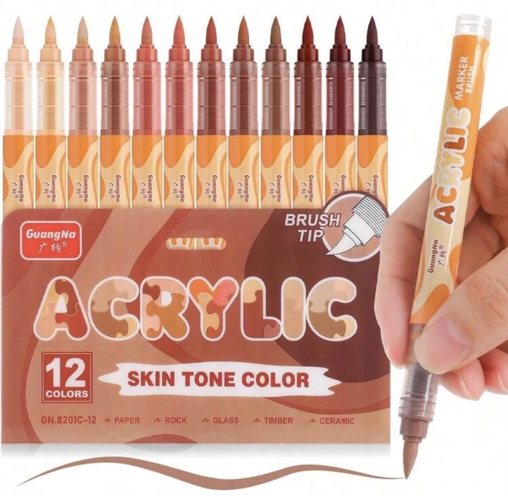 GUANGNA MARKERY AKRYLOWE PISAKI MAZAKI FLAMASTRY 12 SZT CIELISTE SKIN SKÓRA