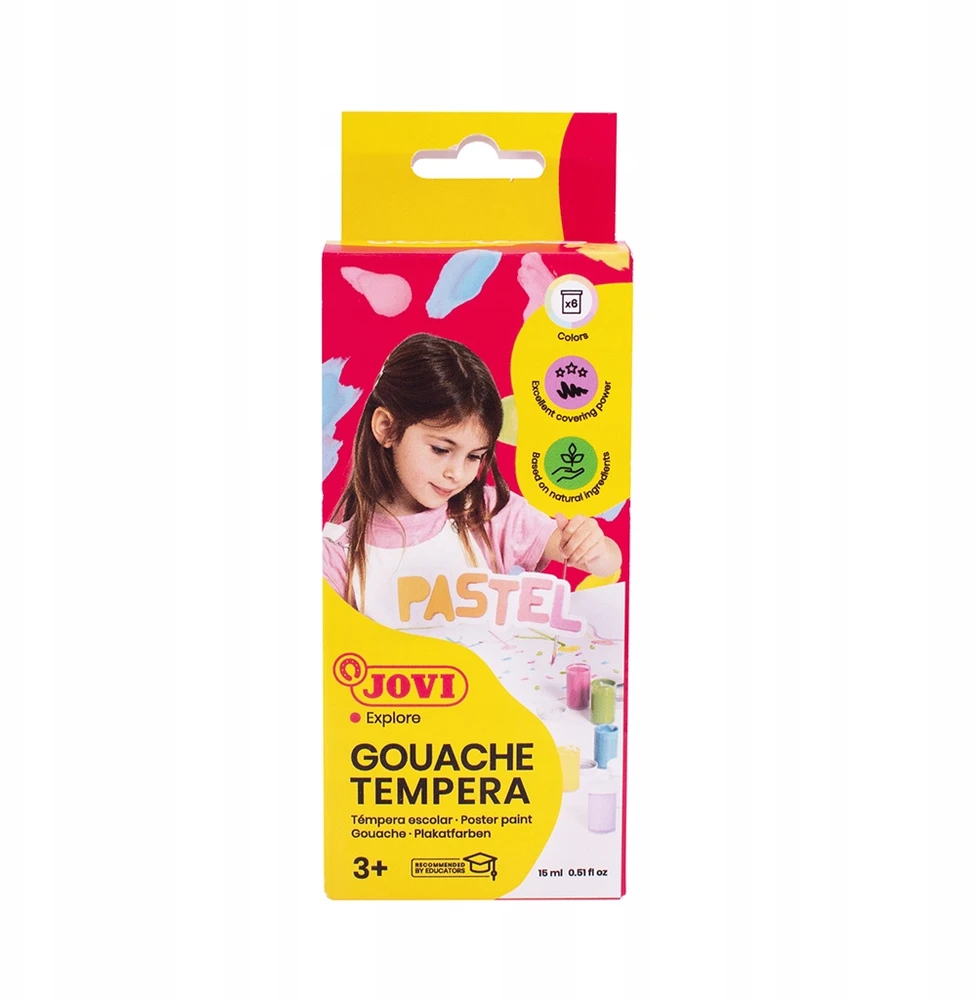 Guašas tempera JOVI, 15 ml, 6 pastelinių spalvų rinkinys su teptuku
