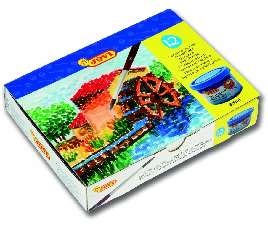 Guašas tempera JOVI, 35 ml, 12 spalvų rinkinys su teptuku