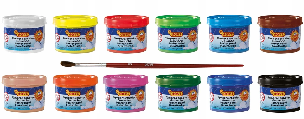 Guašas tempera JOVI, 35 ml, 12 spalvų rinkinys su teptuku