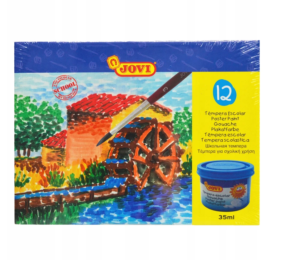 Guašas tempera JOVI, 35 ml, 12 spalvų rinkinys su teptuku