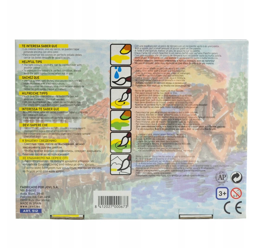 Guašas tempera JOVI, 35 ml, 12 spalvų rinkinys su teptuku