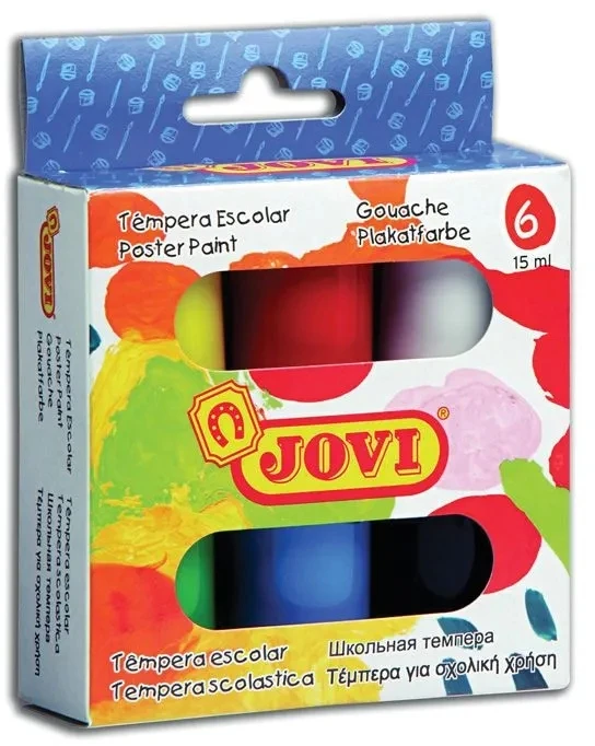 Jovi Tempera Netoksiškas guašas įvairių spalvų, 15 ml talpa, 6vnt