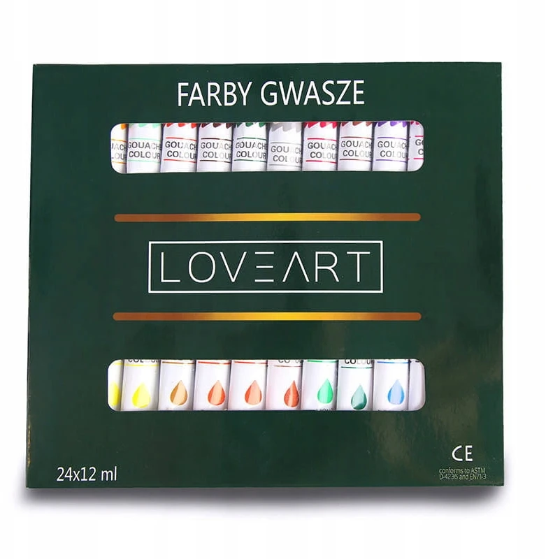 Guašo dažai 24 spalvos x 12 ml LoveArt Vandeninių dažų rinkinys dažymui