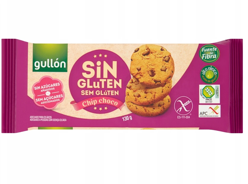 GULLON sausainiai be glitimo su šokolado gabaliukais 130 g