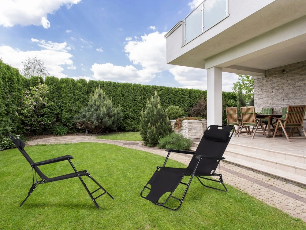 ModernHome Sodo gultas su atlošu galvai, Juodos spalvos