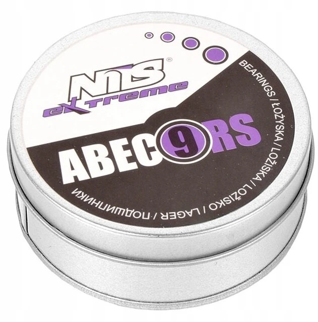 Anglies plieno guoliai metalinėje dėžutėje Nils Extreme ABEC-9 RS, violetiniai, 8 vnt.