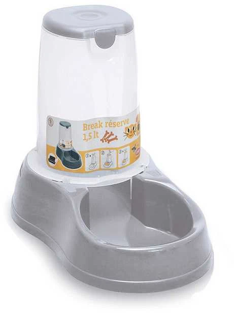 Gyvūnų maisto dubenėlis su dozatoriumi/rezervu 1,5 l pilkas STEFANPLAST