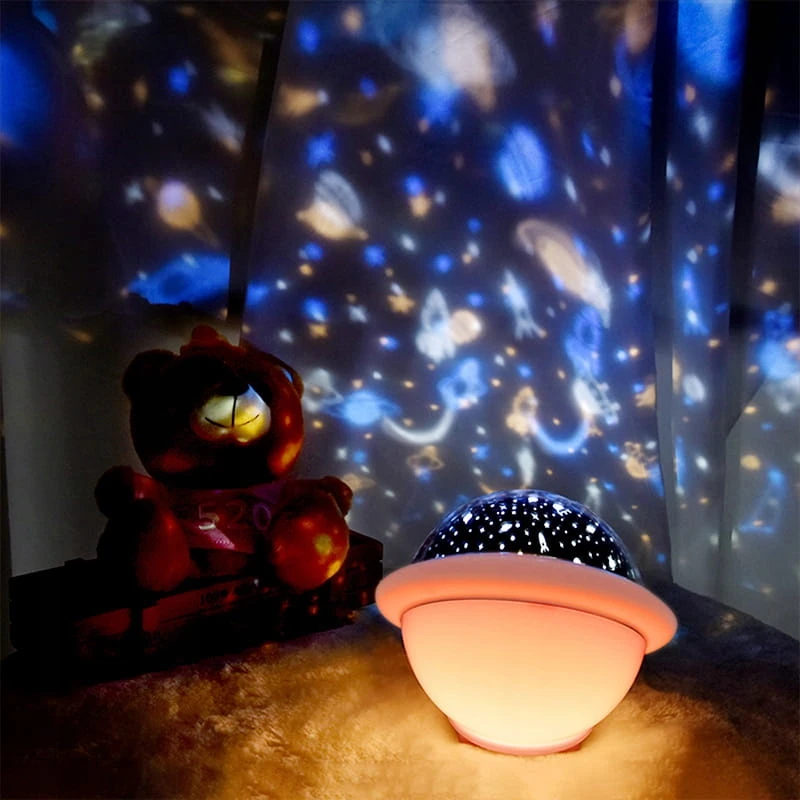 Habarri Vaikiškas naktinis dangaus ir žvaigždžių projektorius UFO rožinės spalvos