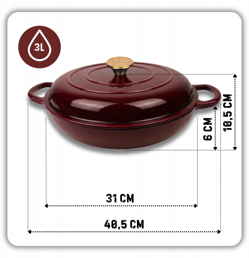 HAGE EMALINIS KETAUS PUODAS, ŽEMOJI INDUKCIJA, DUJINĖS, ORKALYSTĖ, KREPTUVE, Keptuvė