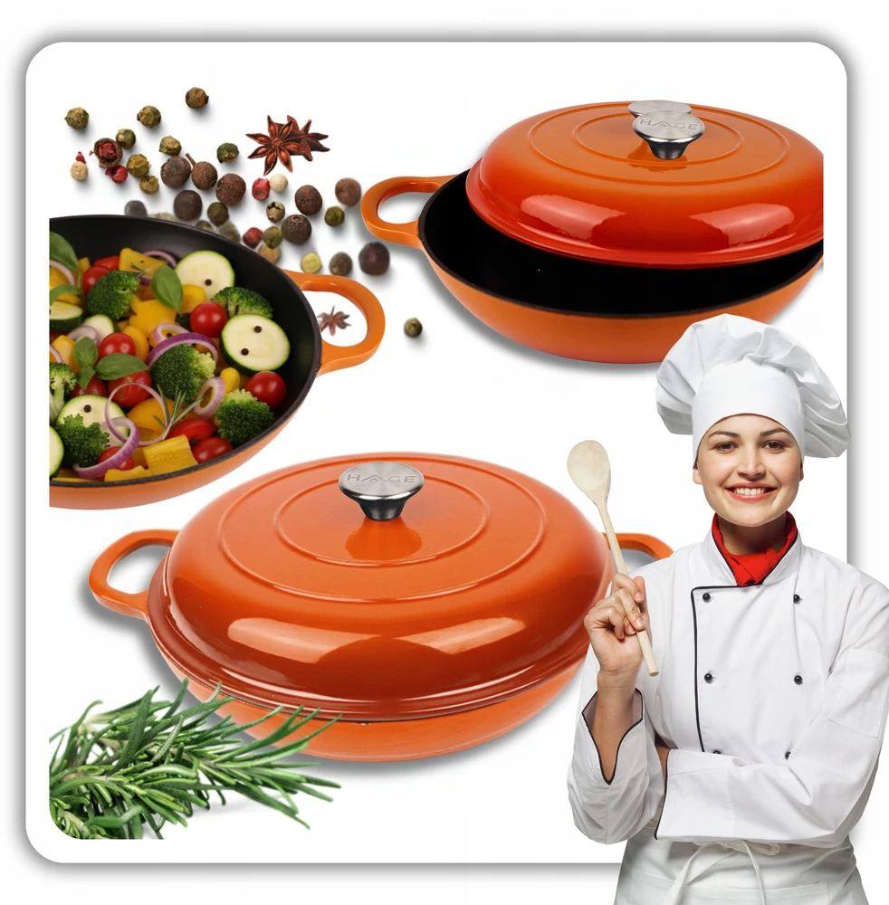 HAGE EMALINIS KETAUS PUODAS, ŽEMOJI INDUKCIJA, DUJINĖS, ORKALYSTĖ, KREPTUVE, Keptuvė