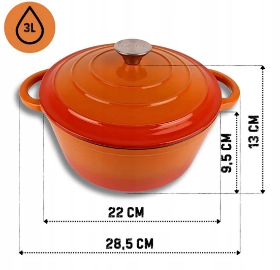 Atusa HAGE emaliuotas ketaus puodas, 22 cm, oranžinis