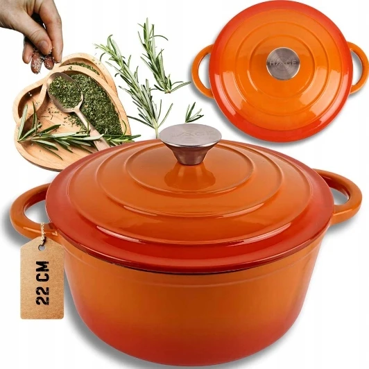 Atusa HAGE emaliuotas ketaus puodas, 22 cm, oranžinis