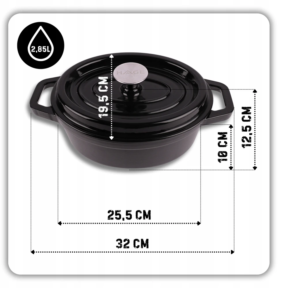HAGE Keptuvė ketaus emaliuota 2,85 l + kambarys 25,5 cm juoda indukcinė orkaitė