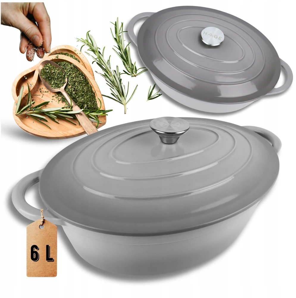 HAGE Ketaus kepimo skarda, emaliuota, 6 l, dangtis 34 cm, pilka indukcinė orkaitė