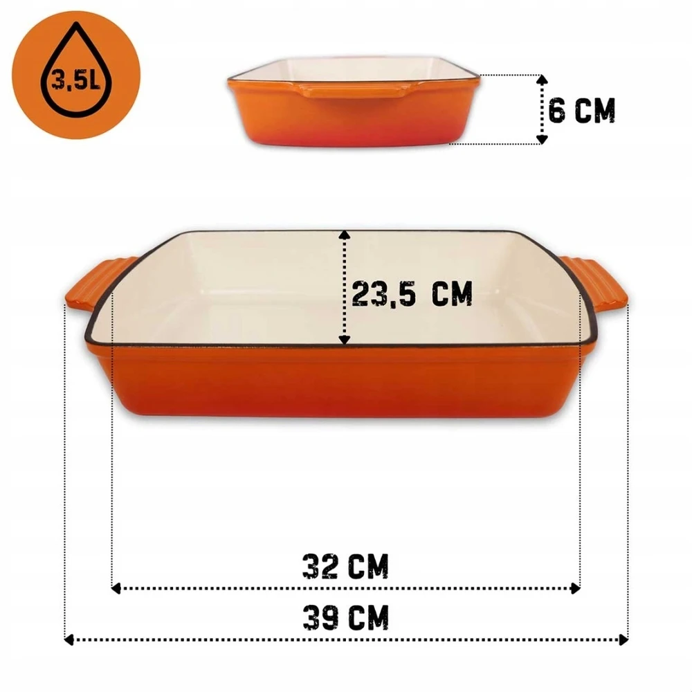 HAGE Ketaus keptuvė - ORANŽINĖ - EMALINIS - 32x23,5cm - 3,5L
