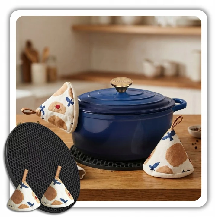 HAGE Ketaus puodas, emaliuotas, 3 l, dangtis 22 cm, mėlynas, indukcinis, orkaitė