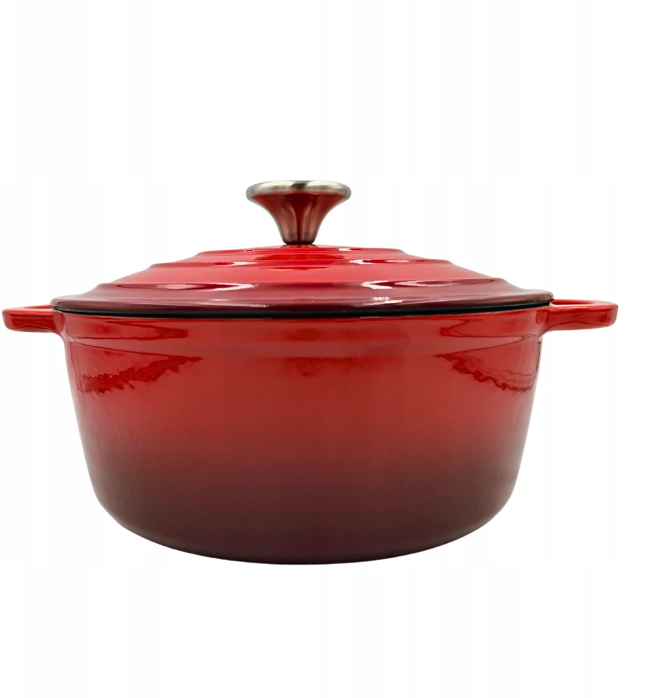 HAGE Ketaus puodas, emaliuotas, 4 l, dangtis 24 cm, raudonas, indukcinė orkaitė