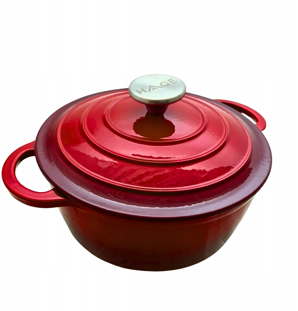 HAGE Ketaus puodas, emaliuotas, 4 l, dangtis 24 cm, raudonas, indukcinė orkaitė