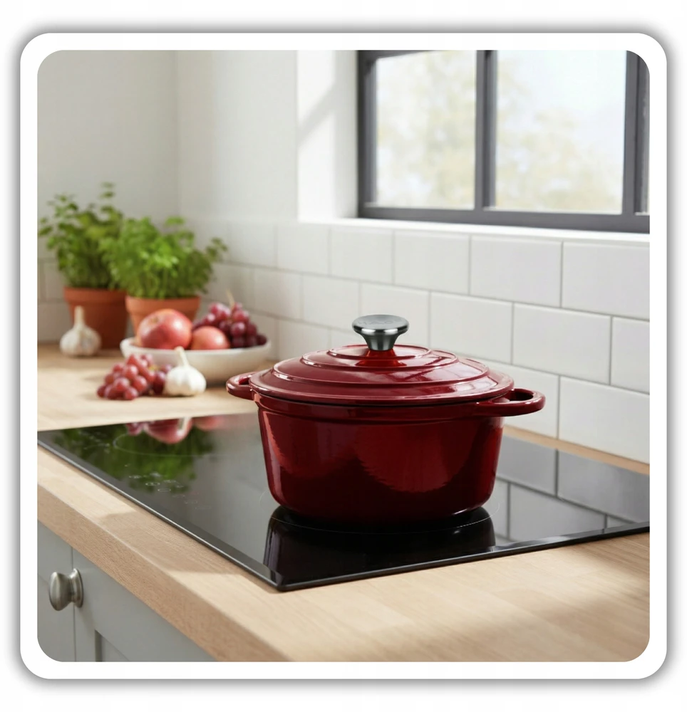 HAGE KETUS PUODAS 5L EMALINIO DANČIO RAUDONOS DUJINĖS KROSTELĖS 26cm