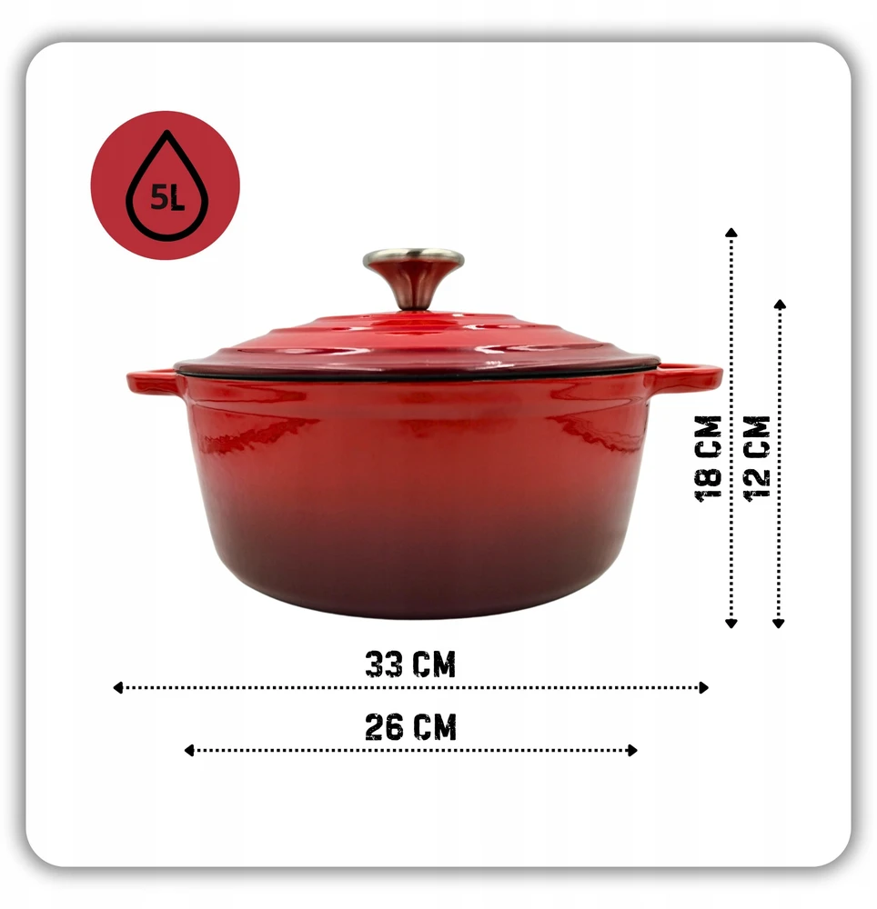 HAGE KETUS PUODAS 5L EMALINIO DANČIO RAUDONOS DUJINĖS KROSTELĖS 26cm