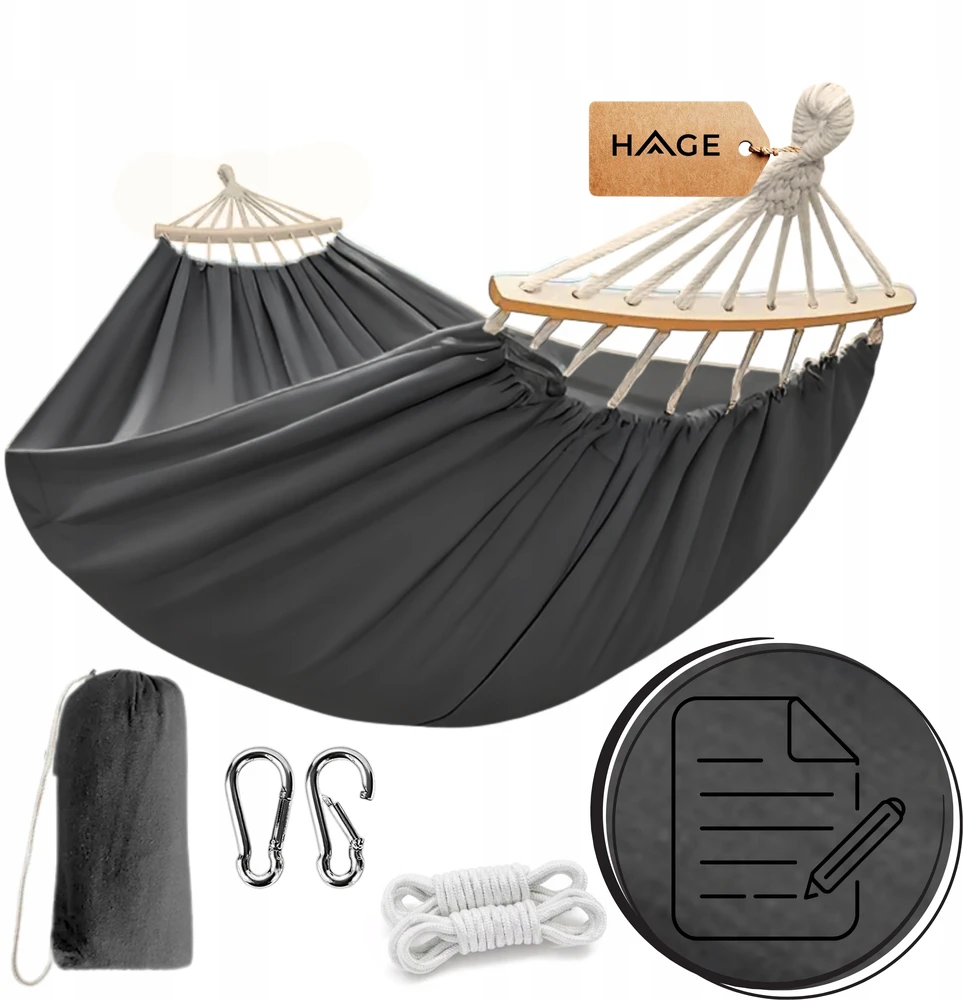HAGE TURISTINIS SODO BOHO HAMAKAS SU BĖGIU 150x275cm 240kg TAMSIAI PILKA