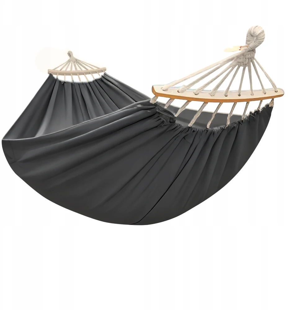 HAGE TURISTINIS SODO BOHO HAMAKAS SU BĖGIU 150x275cm 240kg TAMSIAI PILKA