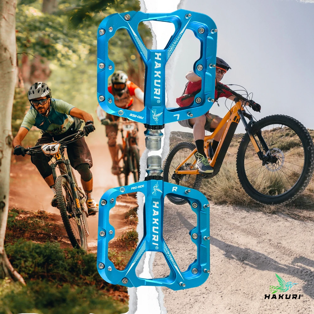 Hakuri ALIUMINIO PLATFORMOS DVIRAČIO PEDALAI SU KAIŠTIAIS 3 kasetiniai guoliai LENGVI