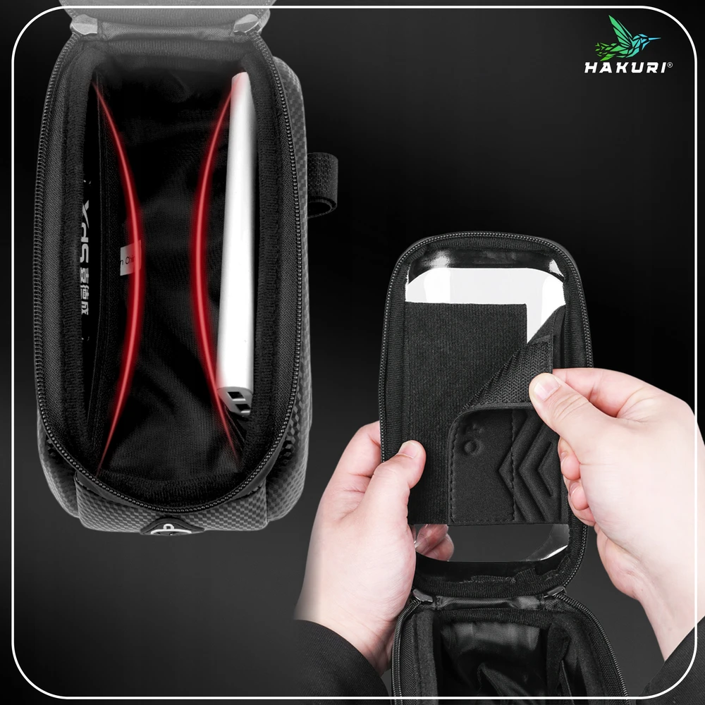 Hakuri Dviračio sėdmaišis Touch Bag for Phone WATERPROOF Dviračio rėmo maišelis