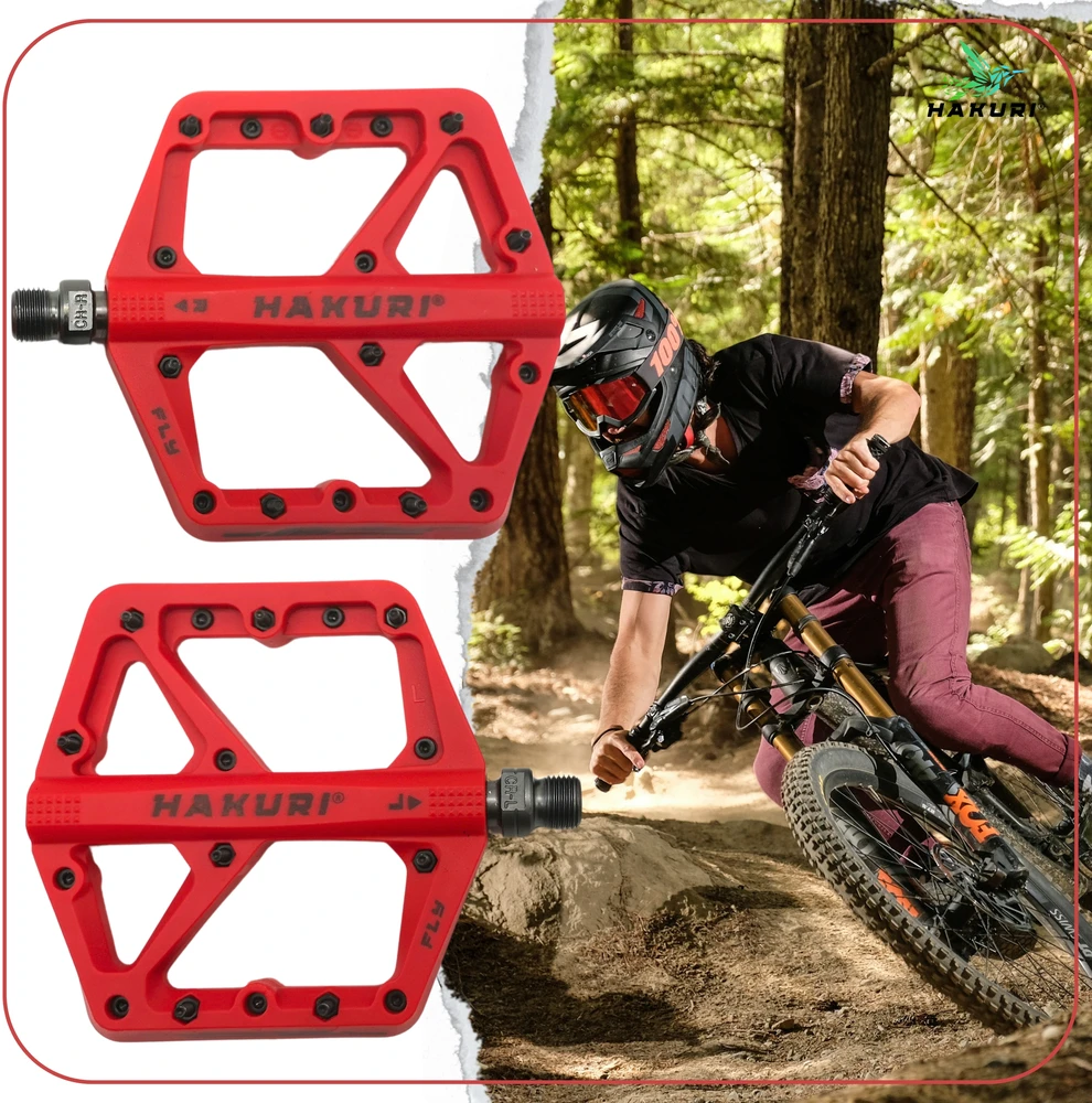 Hakuri Dviračių pedalai NYLON lengvi mašinų guoliai su kaiščiais Raudona MTB Raudonas